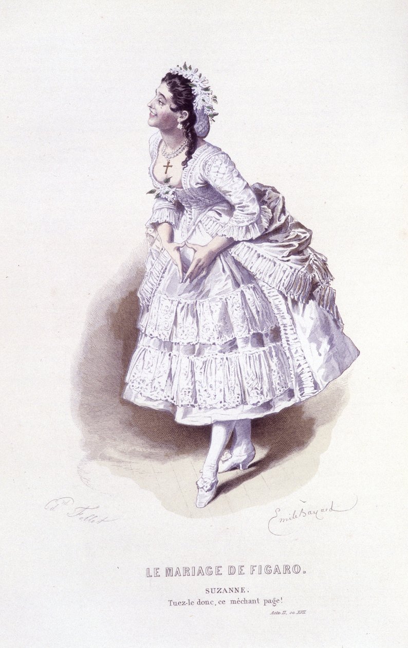 Edouard Fournierin Beaumarchaisin (1732-1799) täydellinen teos, toim. Laplace, Sanchez et Cie, Pariisi 1876 (kaiverrus) tekijältä Emile Antoine Bayard