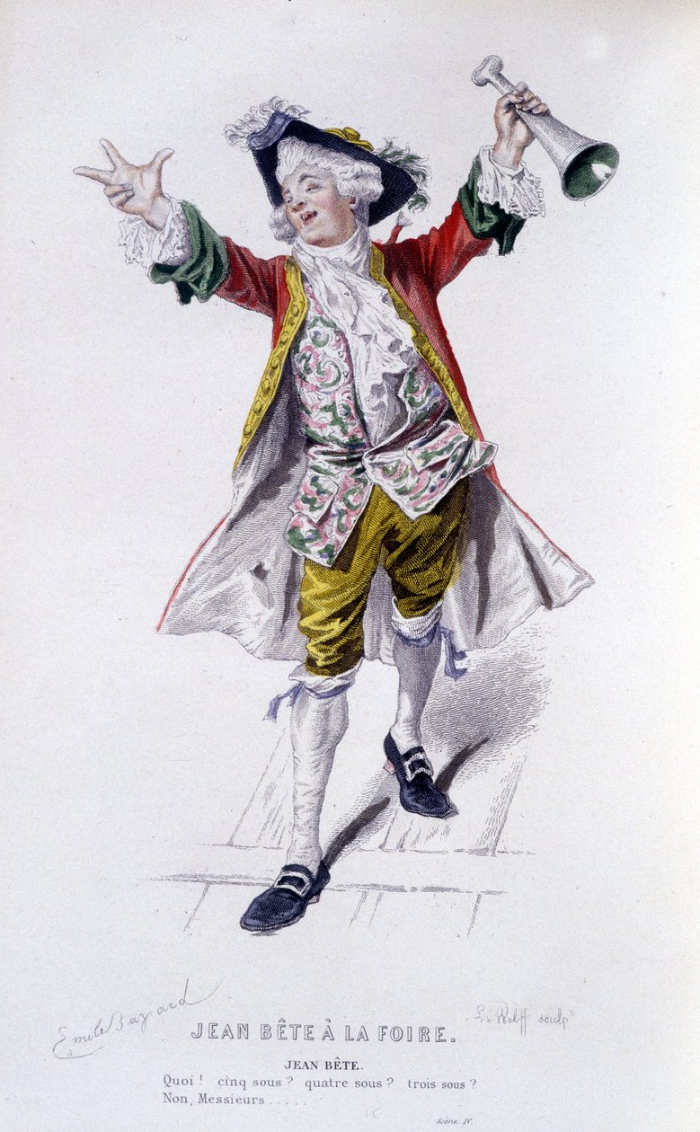 , Edouard Fournierin Beaumarchaisin (1732-1799) täydellinen teos. piirustus Emile Bayard. Ed. Laplace, Sanchez et Cie, Pariisi 1876. Tämä on Jean Beast elokuvassa "" Jean Beast at the Fair"" tekijältä Emile Antoine Bayard