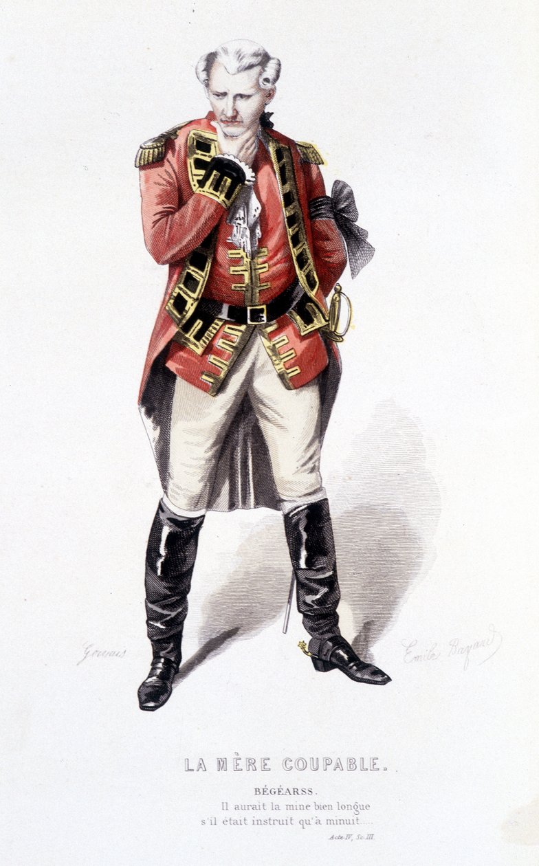 Edouard Fournierin Beaumarchaisin (1732-1799) täydellinen teos. piirustus Emile Bayard. Ed. Laplace, Sanchez et Cie, Pariisi 1876. Tämä on Begearss elokuvassa "Syyllinen äiti" tekijältä Emile Antoine Bayard