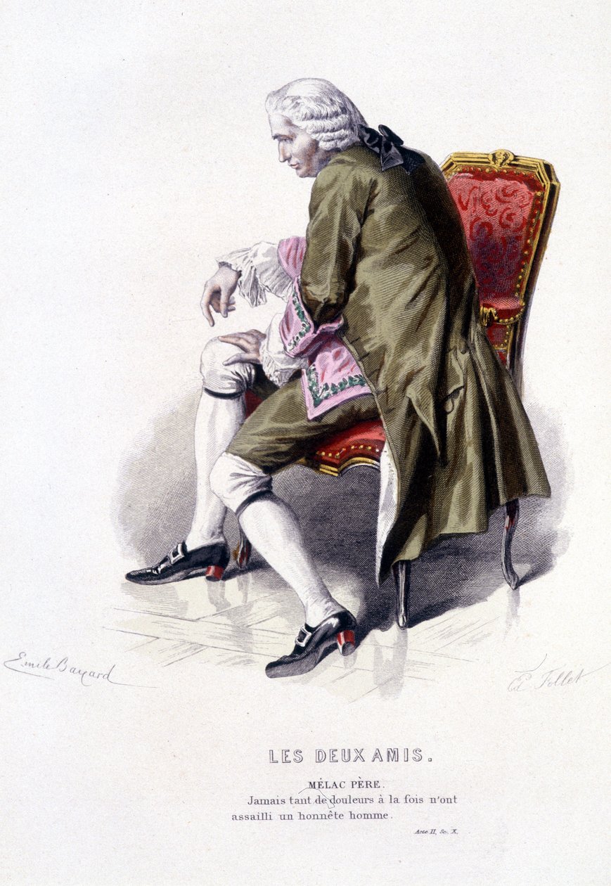 Edouard Fournierin Beaumarchaisin (1732-1799) täydellinen teos. piirustus Emile Bayard. Ed. Laplace, Sanchez et Cie, Pariisi 1876. Tämä on Melacin isä elokuvassa "The Two Friends" tekijältä Emile Antoine Bayard