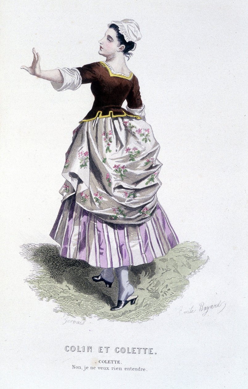 Edouard Fournierin Beaumarchaisin (1732-1799) täydellinen teos. piirustus Emile Bayard. Ed. Laplace, Sanchez et Cie, Pariisi 1876. Tämä on Colette elokuvassa "Colin ja Colette" tekijältä Emile Antoine Bayard