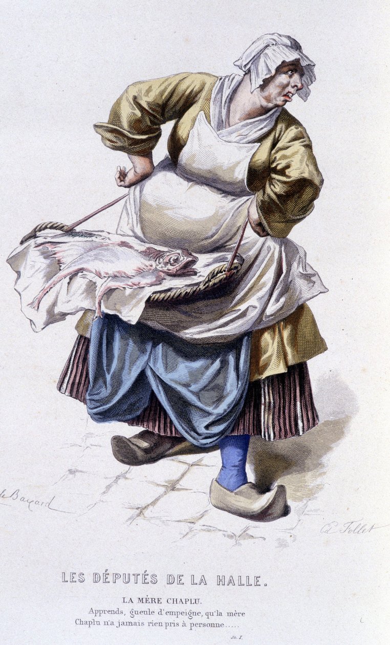 Edouard Fournierin Beaumarchaisin (1732-1799) täydellinen teos. piirustus Emile Bayard. Ed. Laplace, Sanchez et Cie, Pariisi 1876. Tämä on äiti Chaplu elokuvassa "The Deputies of Hall" tekijältä Emile Antoine Bayard