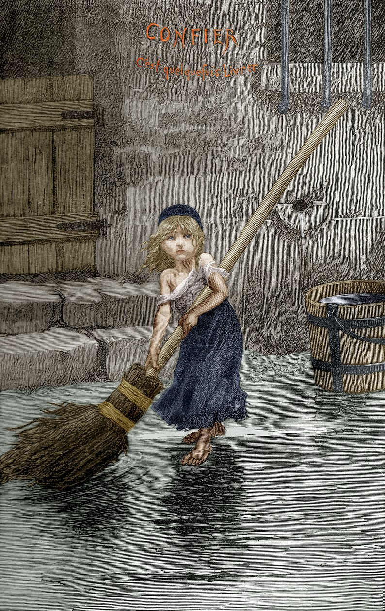 Cosette, kuvitus Victor Hugon teoksesta "Les Miserables", 1862 tekijältä Emile Antoine Bayard