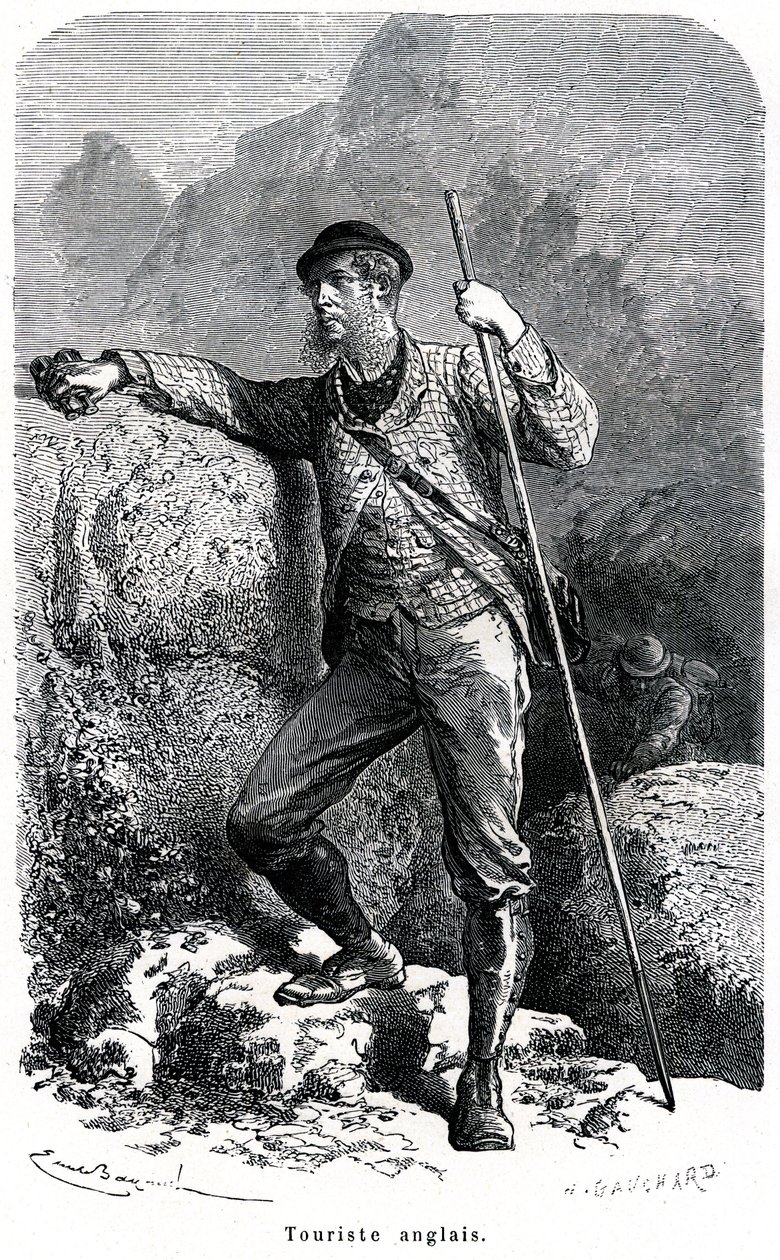 Emile Bayardin muotokuva englantilaisesta turistista - matkailu 1800-luvulla - kuvitus kirjasta "" Moors and Characters of Peoples", painos 1884 - tekijältä Emile Antoine Bayard