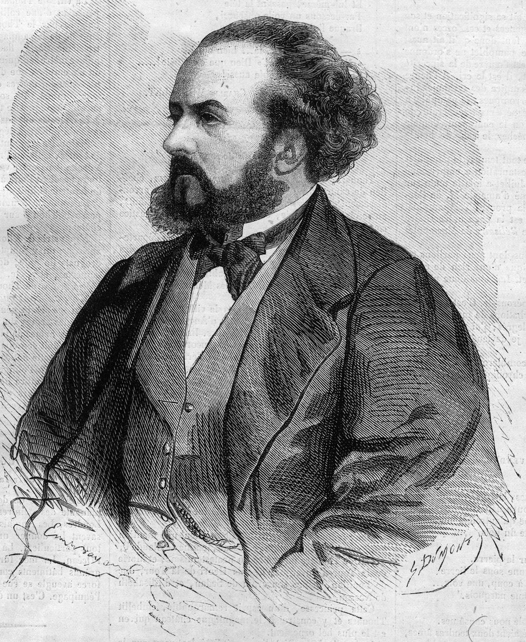 Gustave Hippolyten (Gustave-Hippolyte) Rogerin (1815-1879), ranskalaisen tenorin muotokuva - Emile Bayardin piirustus tekijältä Emile Antoine Bayard