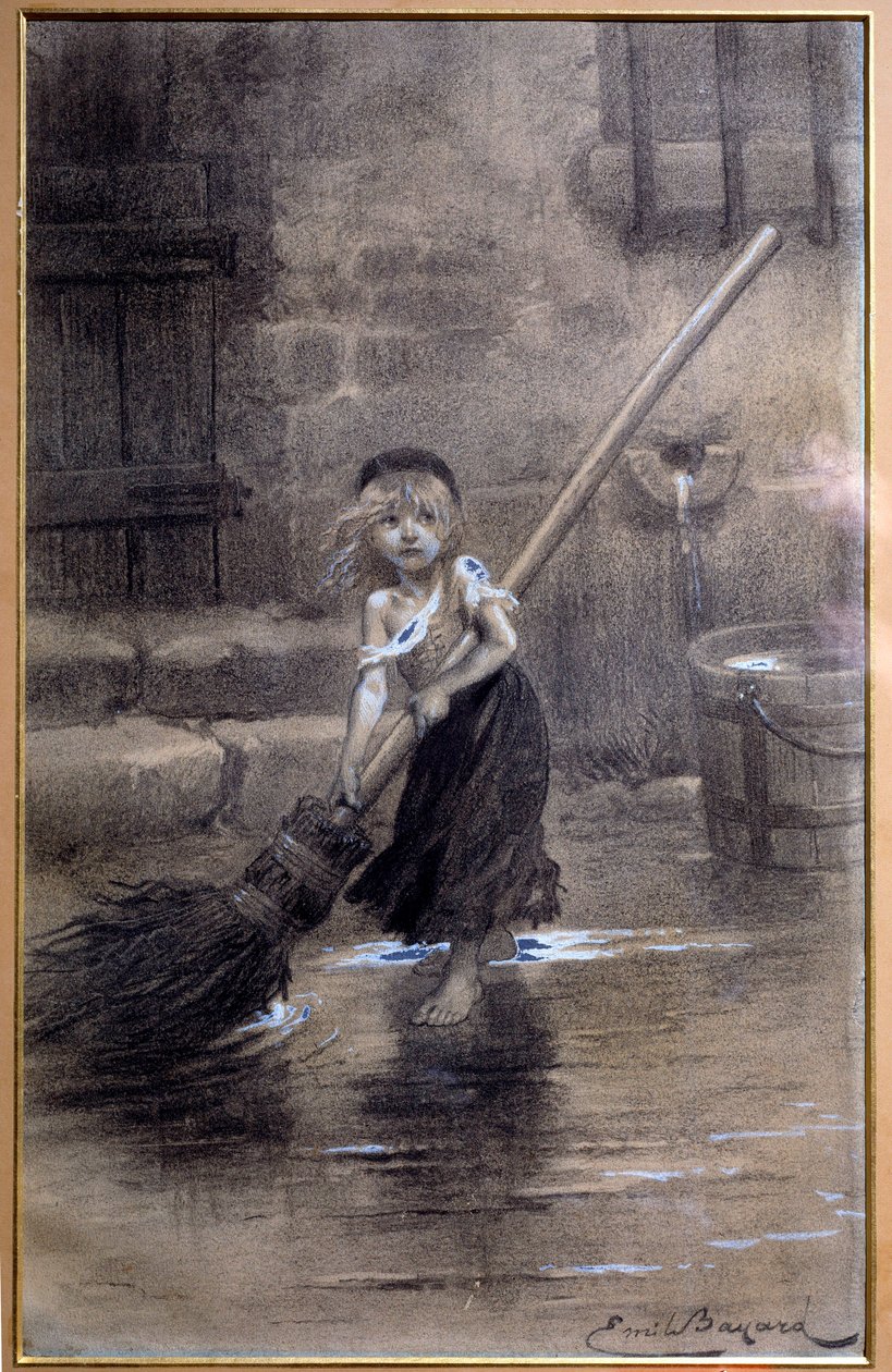 Cosetten esitys, lakaistaan paljain jaloin. Kuvitus Emile Bayardin (1837-1891) Victor Hugon (1802-1885) "Onnelliset" 1800-luvulta. Paris, Maison Victor Hugo tekijältä Emile Antoine Bayard