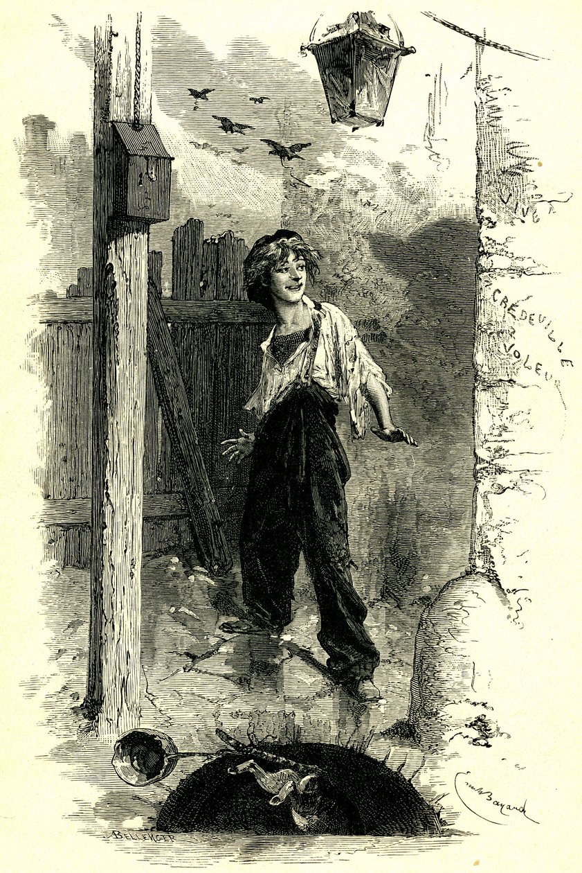 Victor Hugo: Les Miserables. Gavroche, poika Pariisista. Kuvitus Emile Bayard. tekijältä Emile Antoine Bayard
