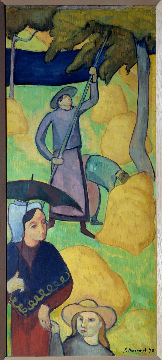 Omenat säröilevät. Omenoiden poimiminen hedelmätarhasta. Emile Bernardin (1868-1941) maalaus tekijältä Emile Bernard