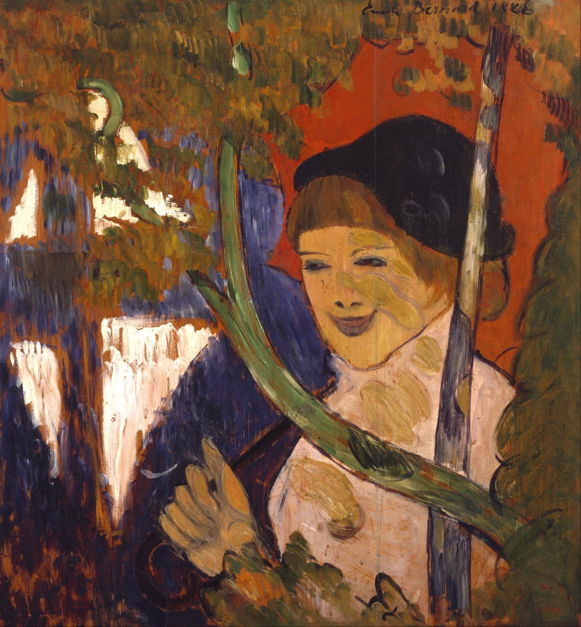 Bretonin tyttö punaisella sateenvarjolla tekijältä Emile Bernard