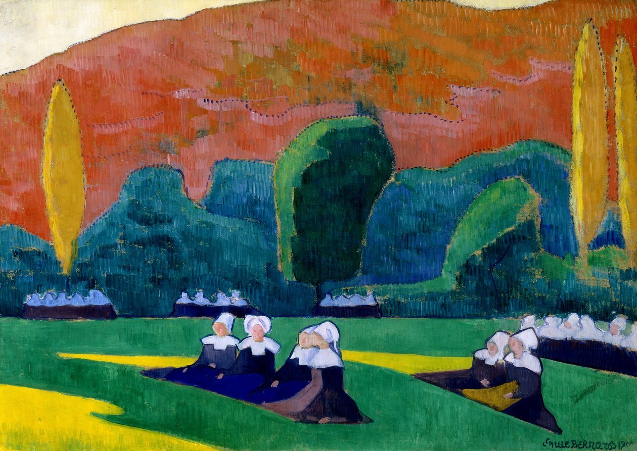 Bretonilaiset naiset osallistuvat anteeksiantamukseen tekijältä Emile Bernard
