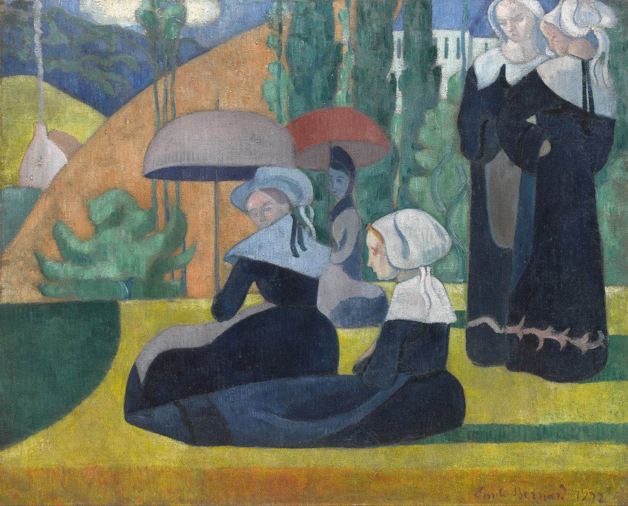 Bretonin naiset sateenvarjoilla tekijältä Emile Bernard