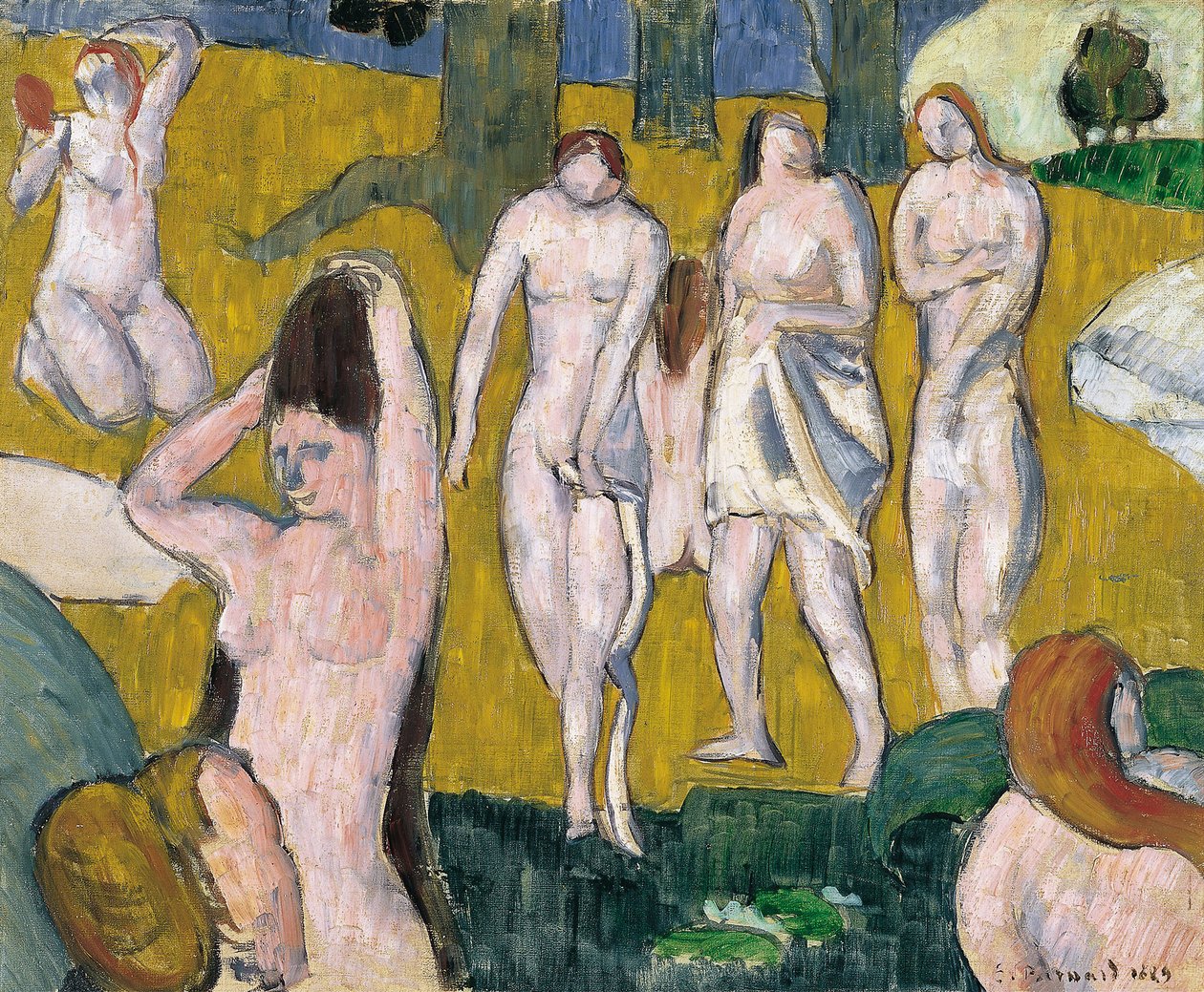 Femmes au bain - Naisten kylpeminen - Emile Bernardin (1868-1941) maalaus - 1889 - Öljy kankaalle - 47x57,2 - Thyssen-Bornemisza Collections tekijältä Emile Bernard