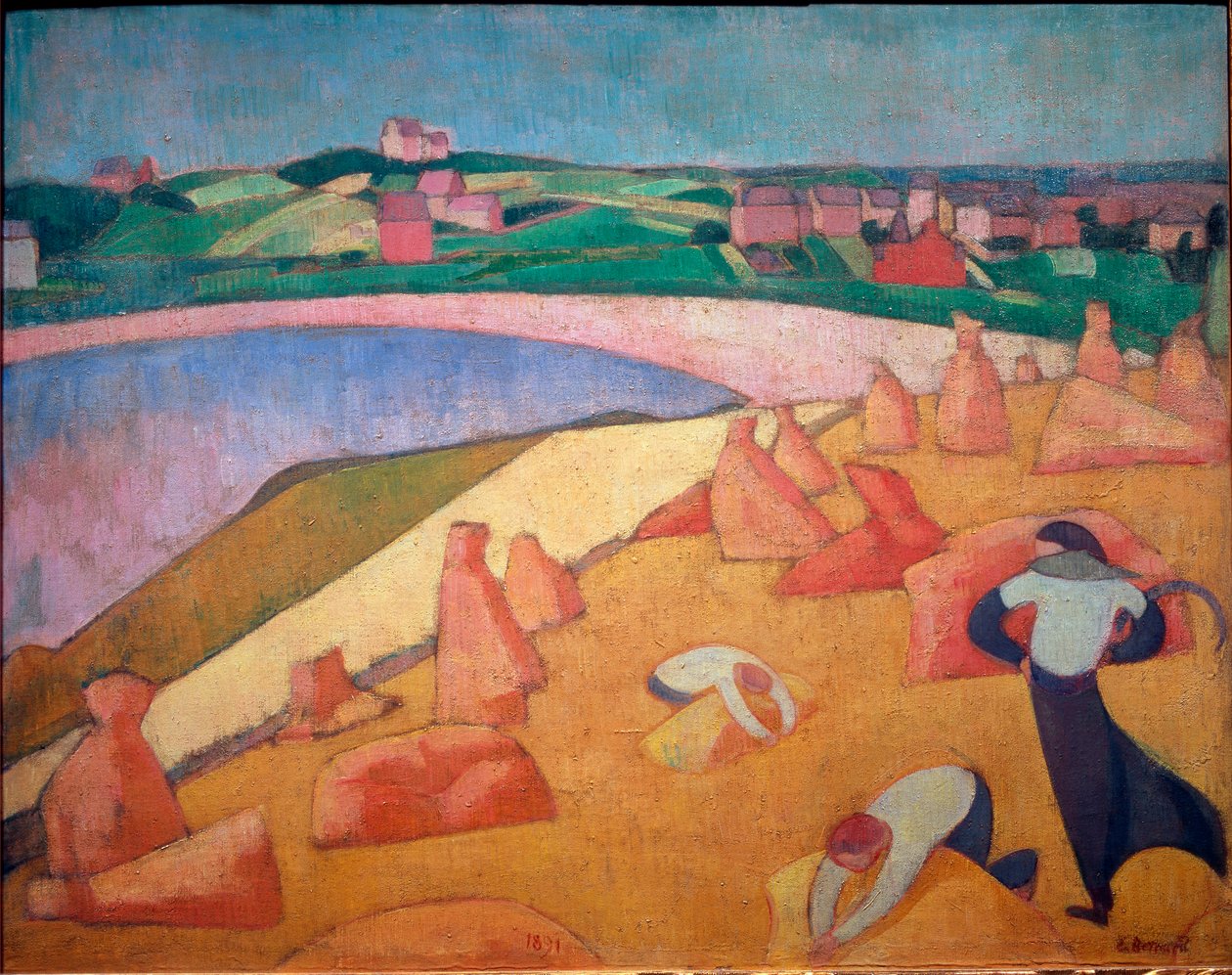 Sadonkorjuuaika meren rannalla tekijältä Emile Bernard