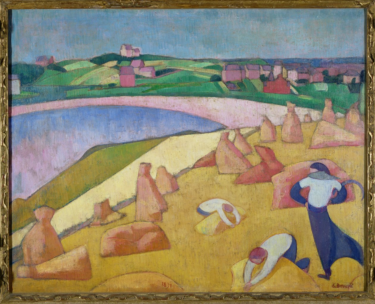 Sadonkorjuuaika meren rannalla, 1891 tekijältä Emile Bernard