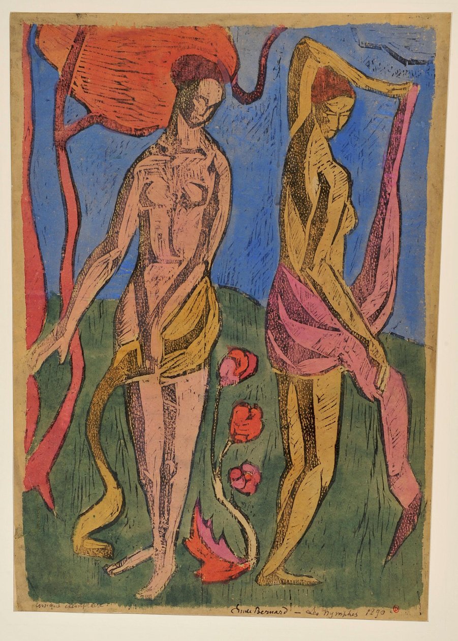 Die Nymphen: Badende mit roten Blumen tekijältä Emile Bernard