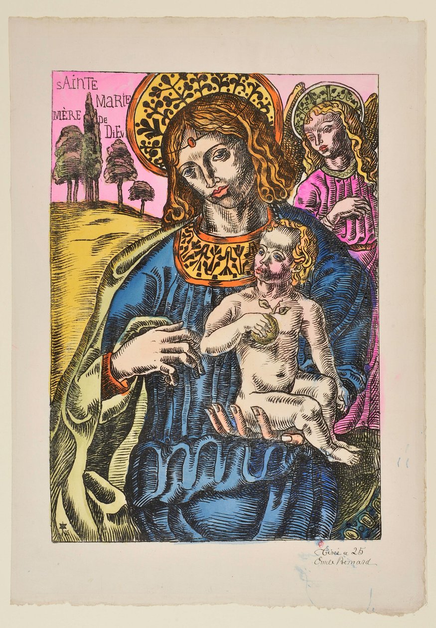 Sainte Marie Mutter Gottes: Die Jungfrau und der Engel mit Nimbus tekijältä Emile Bernard