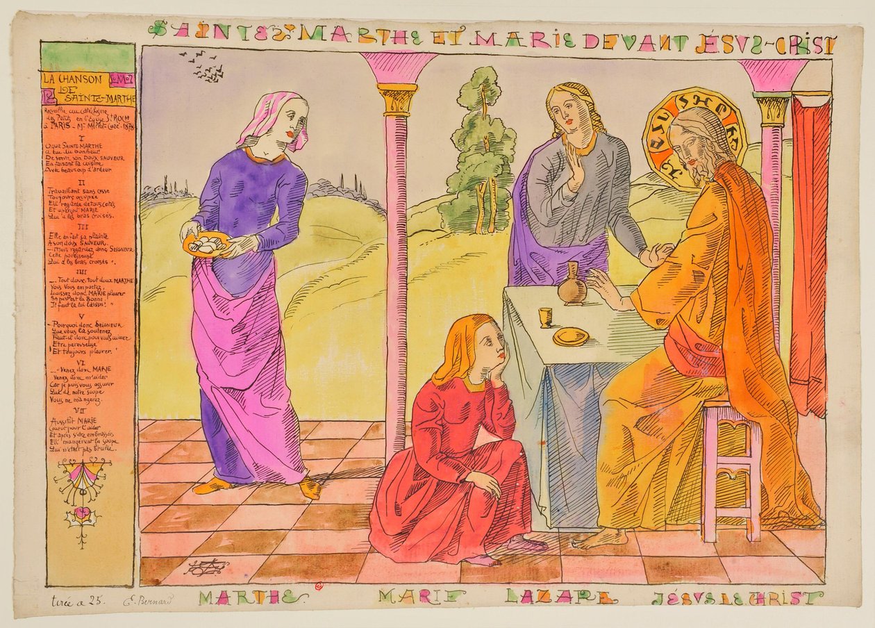 Pyhä Martta ja Maria Jeesuksen Kristuksen edessä tekijältä Emile Bernard