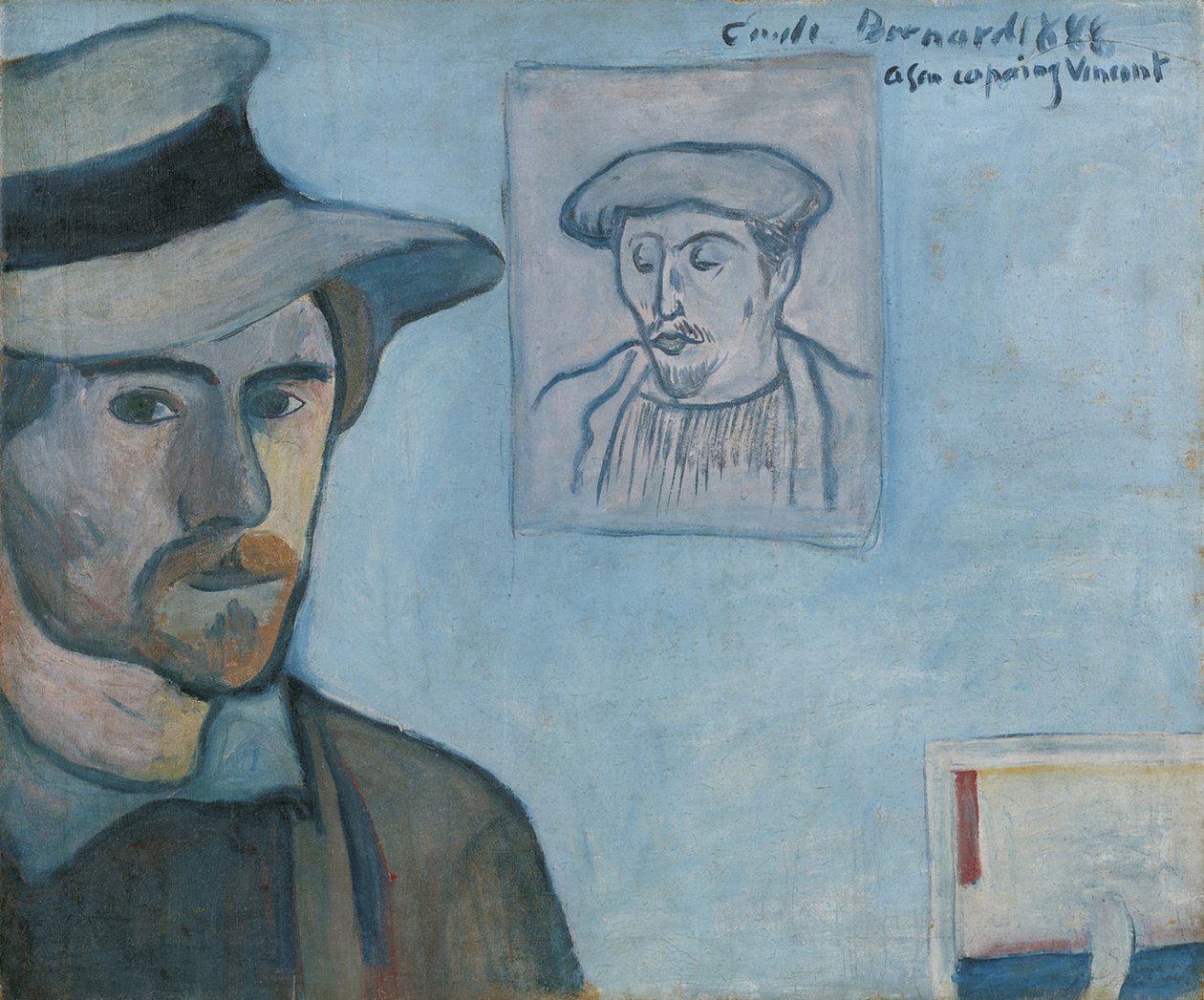 Omakuva Gauguinin muotokuvalla, 1888 tekijältä Emile Bernard