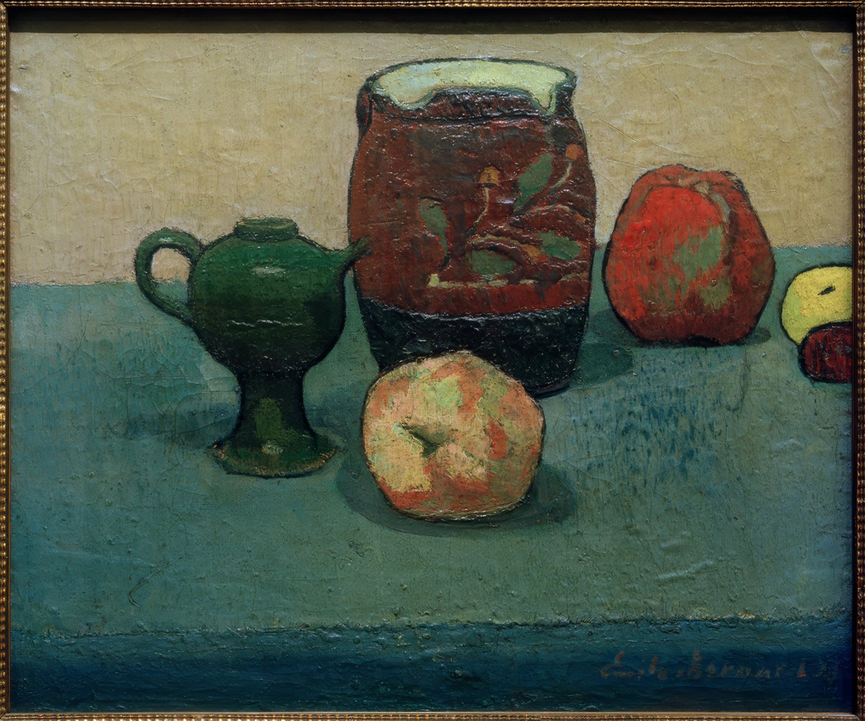 Asetelma olutmukin ja omenoiden kanssa tekijältä Emile Bernard