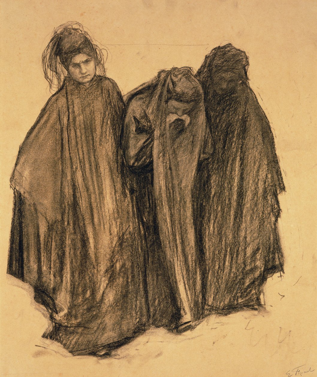 Tutkimus La D0uleurille, 1899 (hiili paperilla) tekijältä Emile Friant