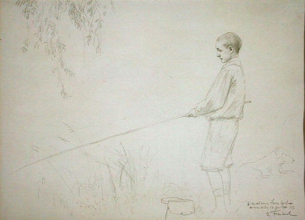 Nuori poika kalastus tekijältä Emile Friant