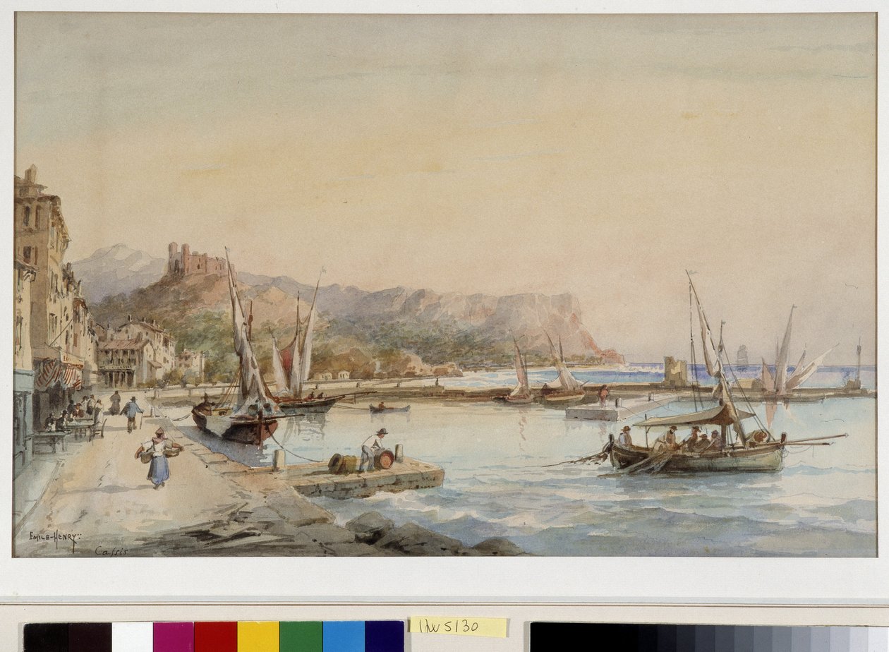 Näkymä Cassisin satamasta Akvarelli Emile Henry (1822-1920) Fondation terveisin Provence, Marseille tekijältä Emile Henry
