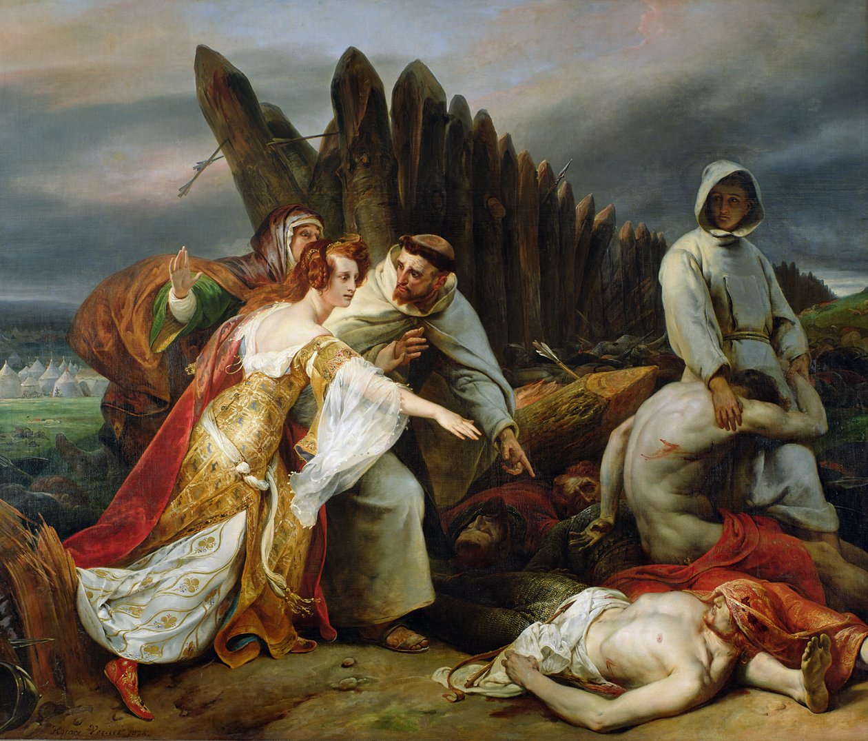 Edith löytää Haroldin ruumiin, 1828 tekijältä Emile Jean Horace Vernet