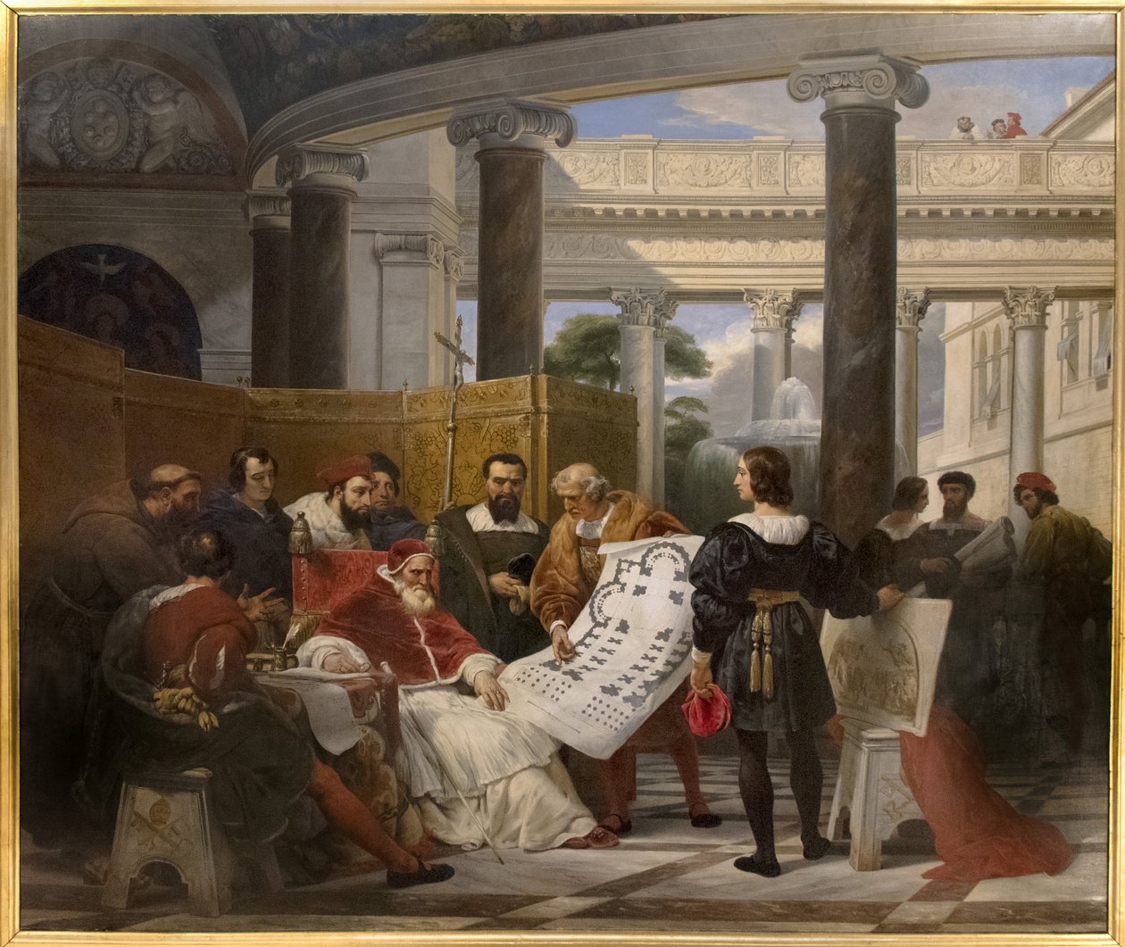 Paavi Julius II määräsi Vatikaanin ja Pyhän Pietarin työn Bramantessa, Mikael Angel ja Raphael tekijältä Emile Jean Horace Vernet