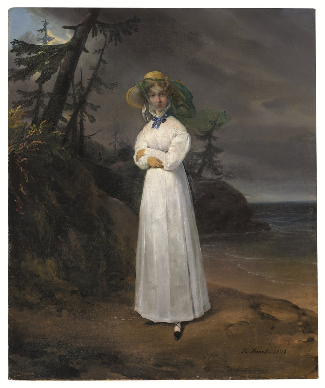 Muotokuva leskikomissista Jean-Henri-Louis Greffulhen maisemassa tekijältä Emile Jean Horace Vernet