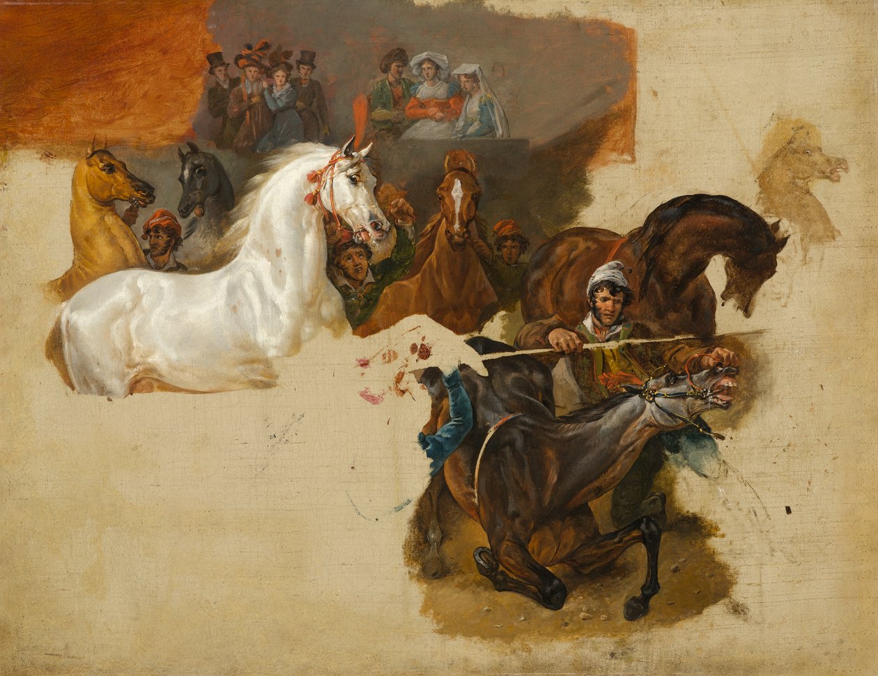 Ratsastamattomien hevosten kilpailu, n. 1820 tekijältä Emile Jean Horace Vernet