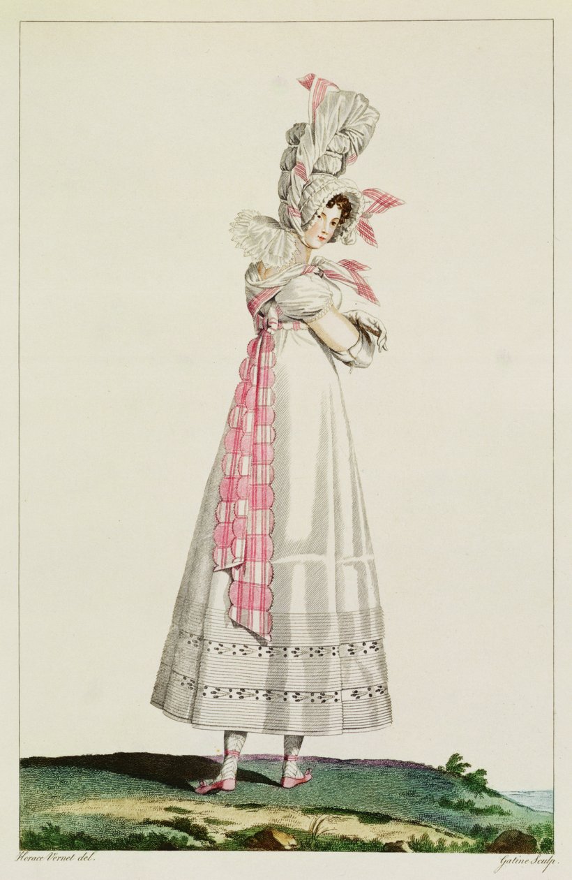 Kesämekko, muotilevy "Incroyables et Merveilleuses", kaiverrus Georges Jacques Gatine (1773-1831), n. 1815 tekijältä Emile Jean Horace Vernet