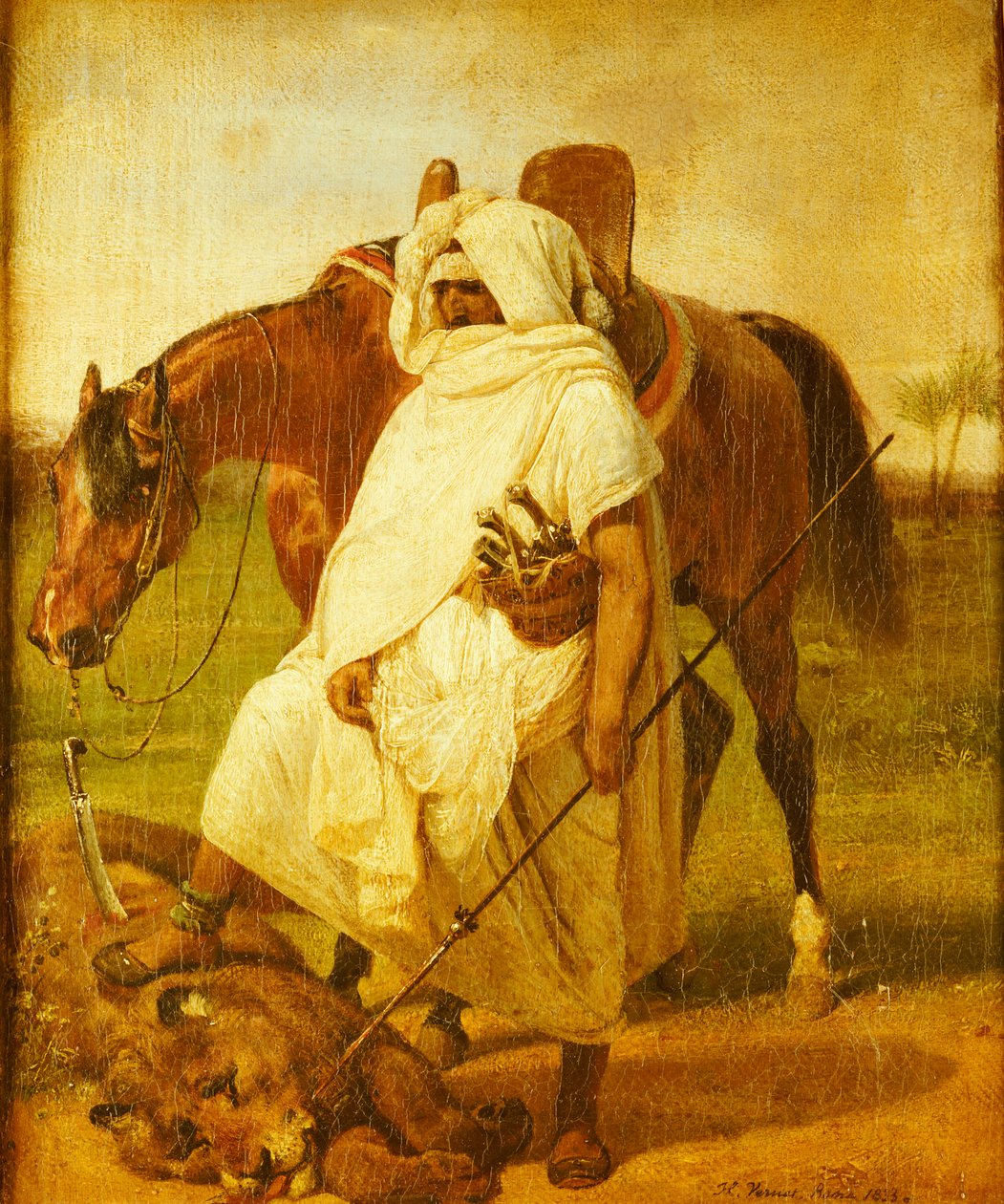 Leijonanmetsästäjä, 1833 tekijältä Emile Jean Horace Vernet