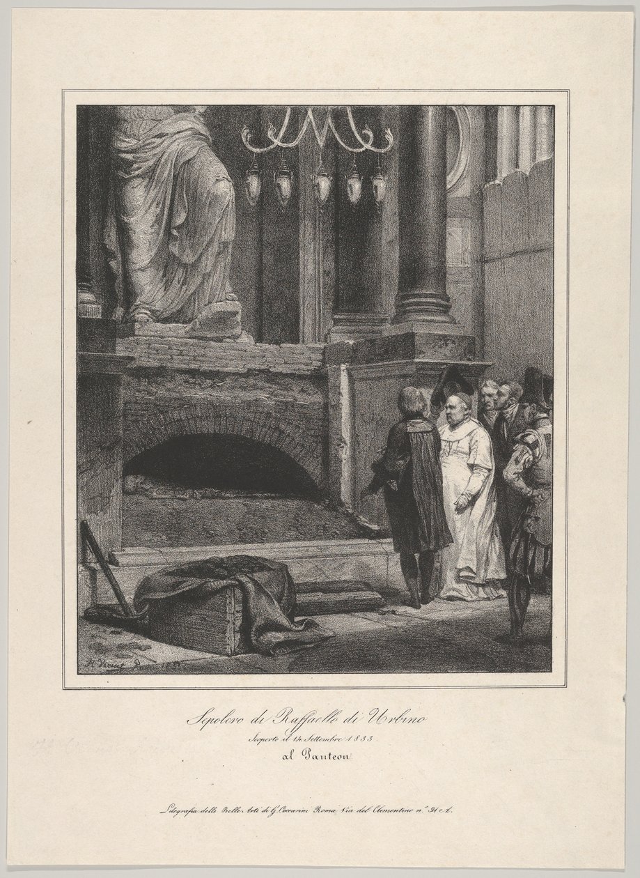 Rafaelin hauta, avattiin 14. syyskuuta 1833, Pantheon, Rooma, 1833. tekijältä Emile Jean Horace Vernet
