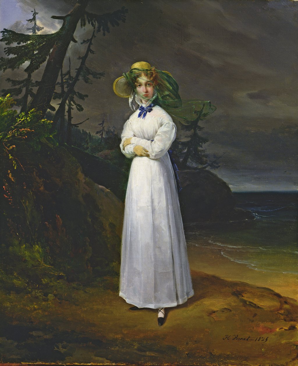Nuori tyttö romanttisessa maisemassa, 1825 tekijältä Emile Jean Horace Vernet