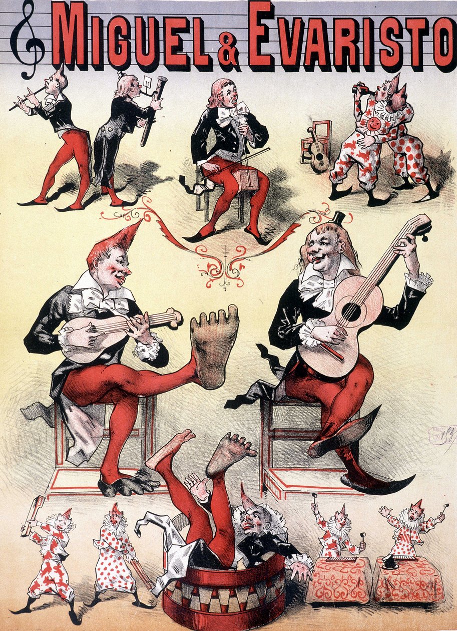 Les clowns Miguel & Evaristo - Lévyn juliste, 1800-luvun loppu tekijältä Emile Levy