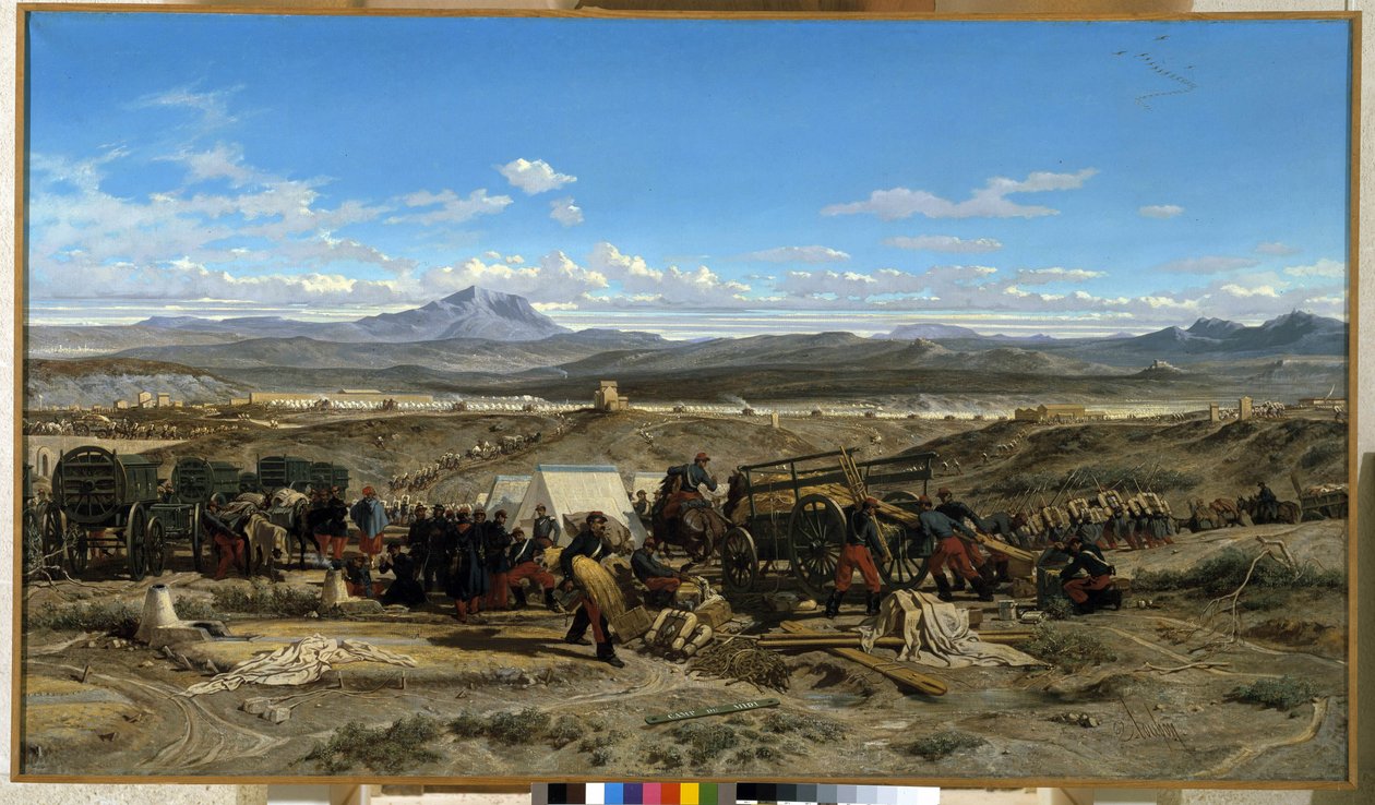 Leiriytyy keskipäivällä. Emile Loubonin (1809-1863) maalaus. Öljy kankaalle. Musee Granet, Aix en provence tekijältä Emile Loubon
