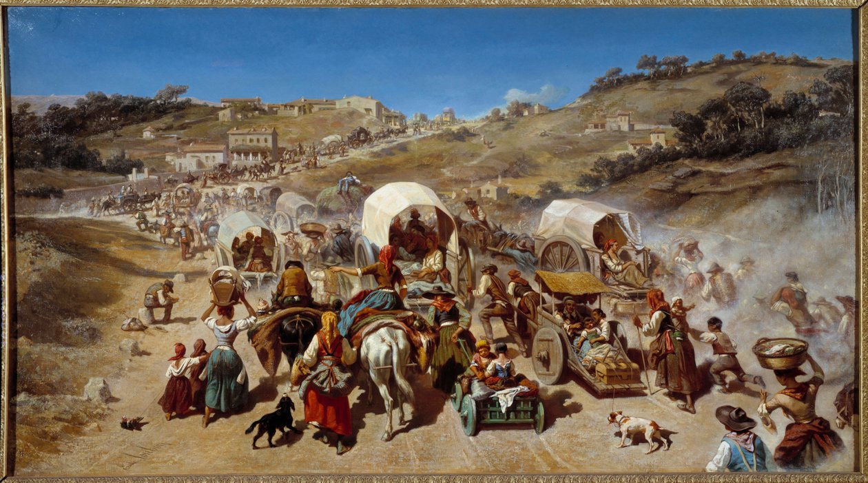 Maastamuutto koleraepidemian aikana Marseillessa vuonna 1850 Emile Loubonin (1809-1863) maalaus 1850 Dim. 0,74 x 1,70 m Montpellier musee Fabre tekijältä Emile Loubon