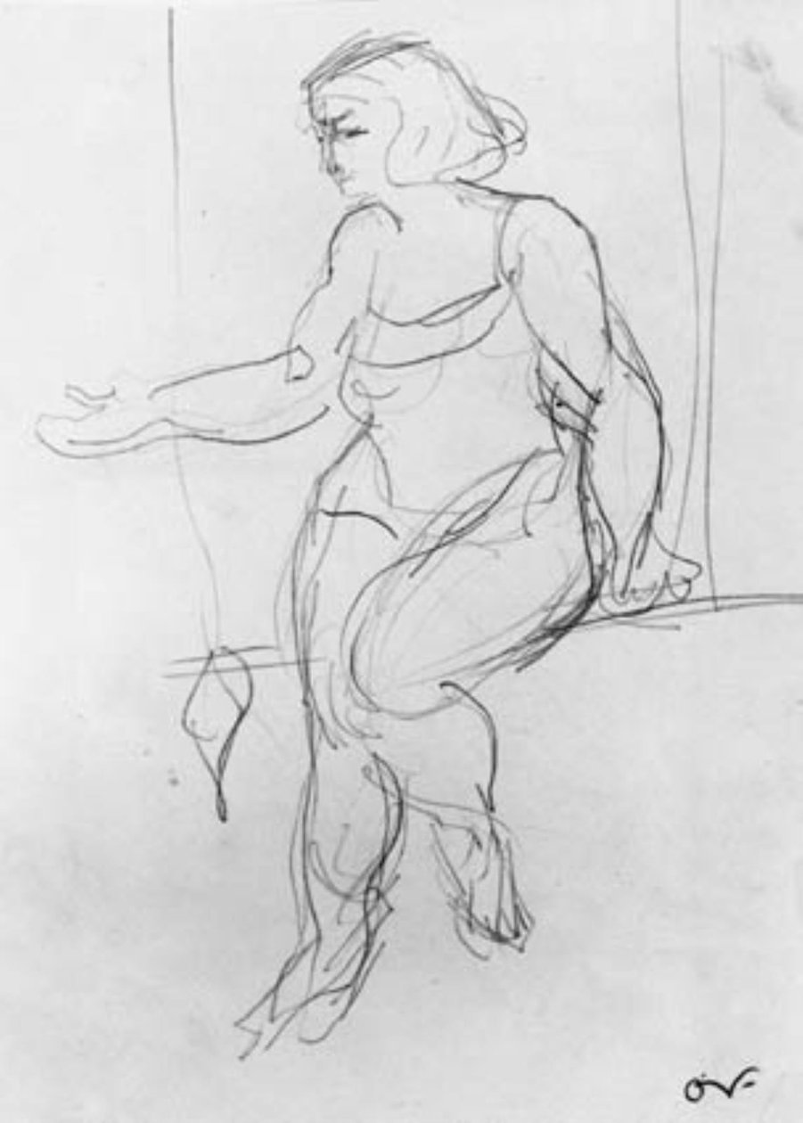Naisakrobaatti istuu trapetsissa. tekijältä Emile Othon Friesz