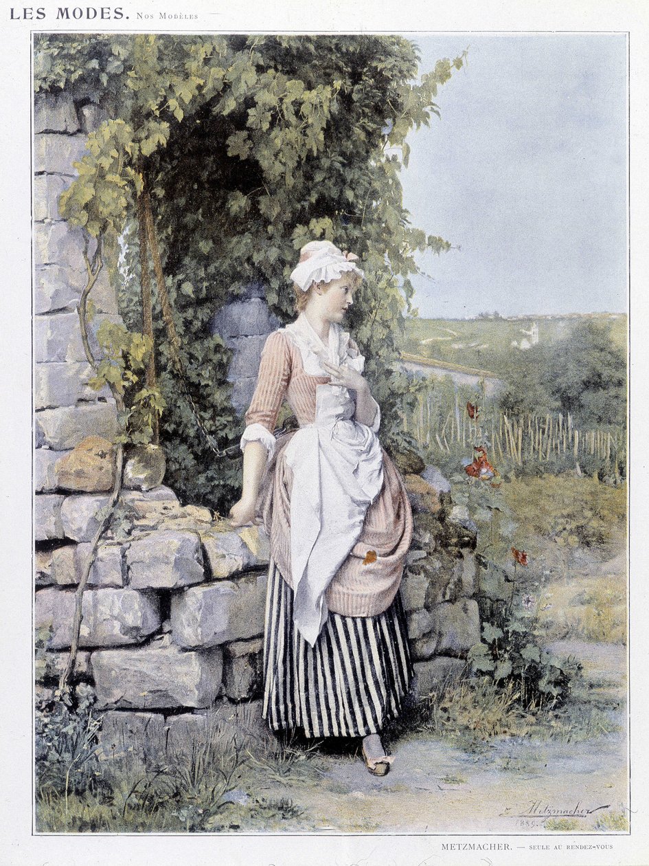 Sinkku nainen odottaa tapaamistaan (Rendez-vous) - sairas. de Metzmacher, v. 1900 tekijältä Emile Pierre Metzmacher