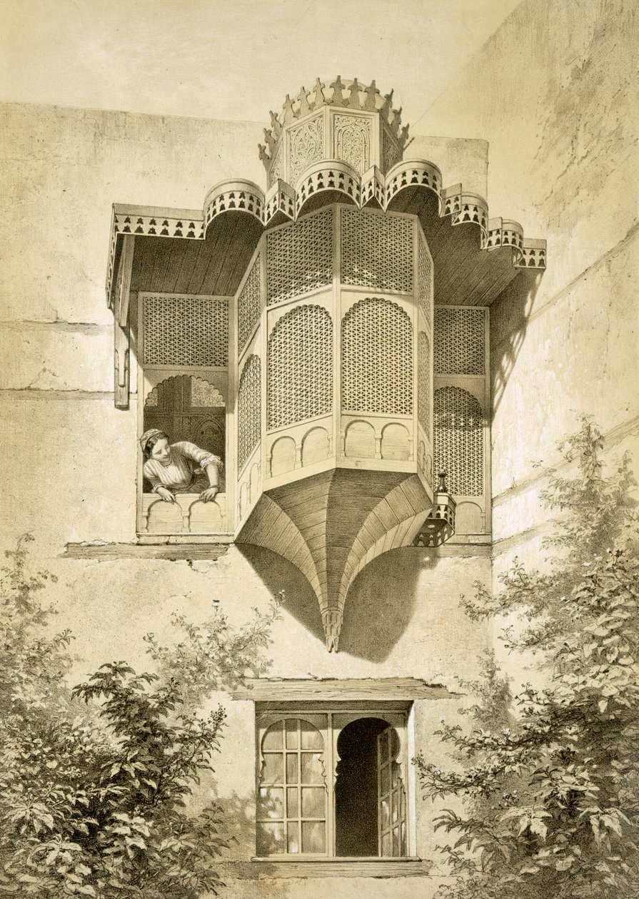 Kairo: Talo nimeltä Beyt El-Emyr (hieman rappeutunut), 1800-luku tekijältä Emile Prisse d