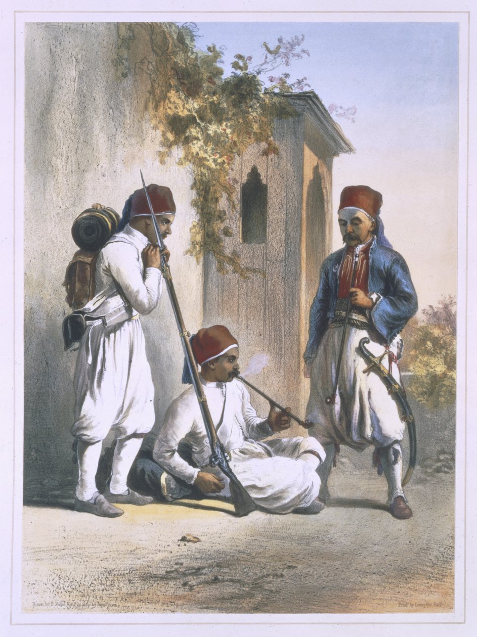 Nizamior, Turkin armeijan säännölliset joukot Kankassa, kuva "Niilin laaksosta", kaiverrus Mouilleron, pub. Lemercier, 1848 tekijältä Emile Prisse d