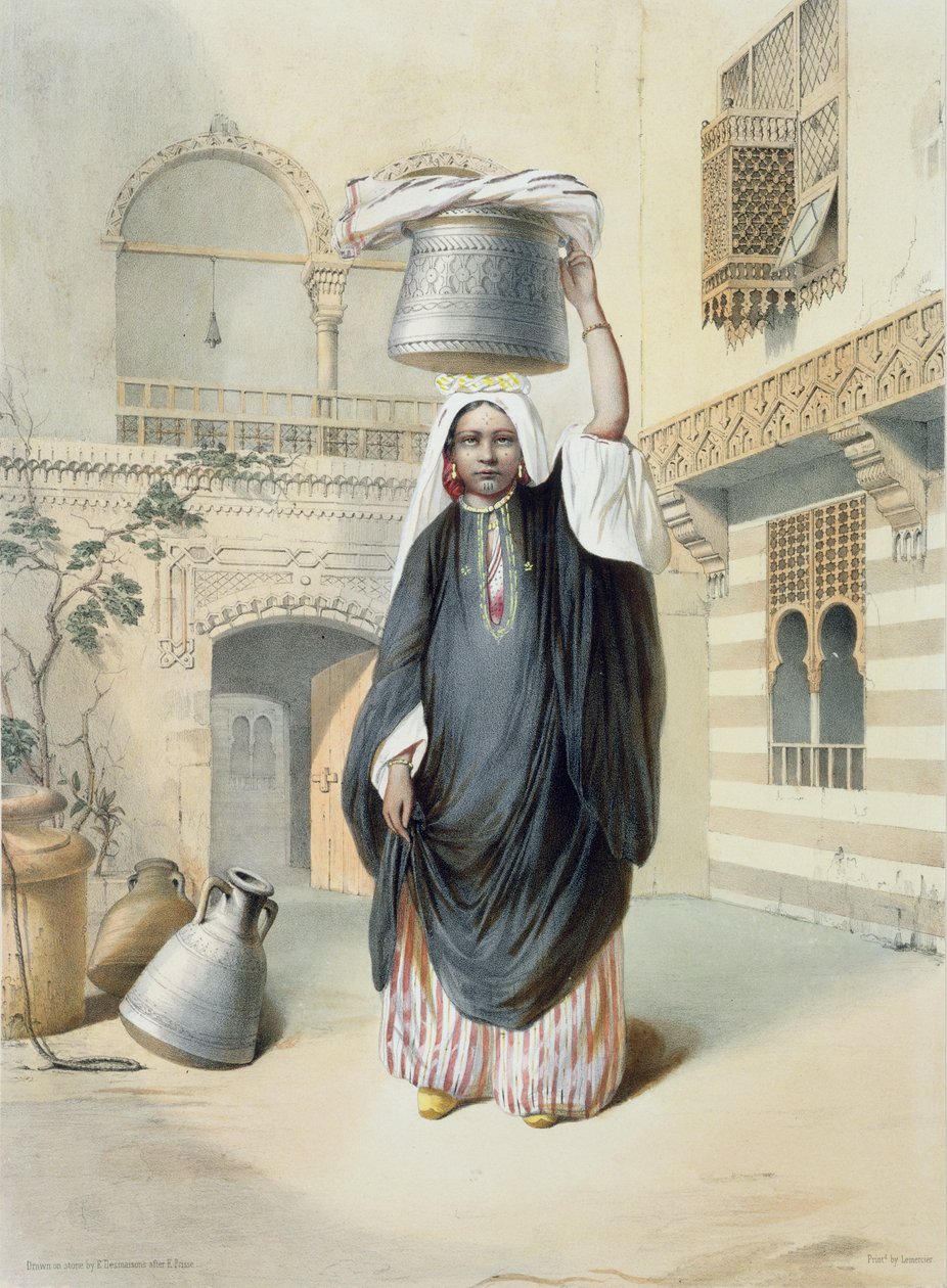 Nuori arabityttö palaamassa Hamamista Kairosta, kuvitus "Niilin laaksosta", kaiverrettu Emile Desmaisonsin (1812-80) pubi. Lemercier, 1848 tekijältä Emile Prisse d