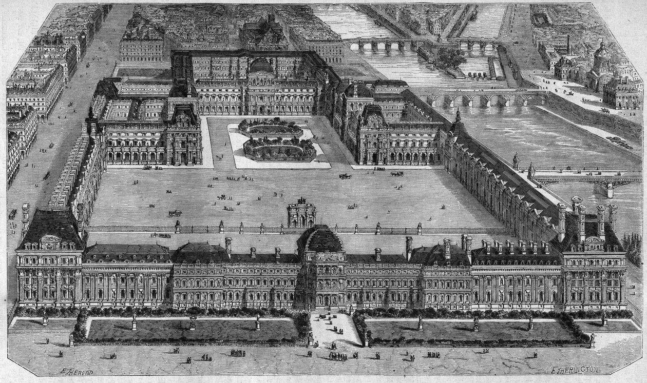 Yleiskuva Pariisin Louvresta, otettu Tuileries