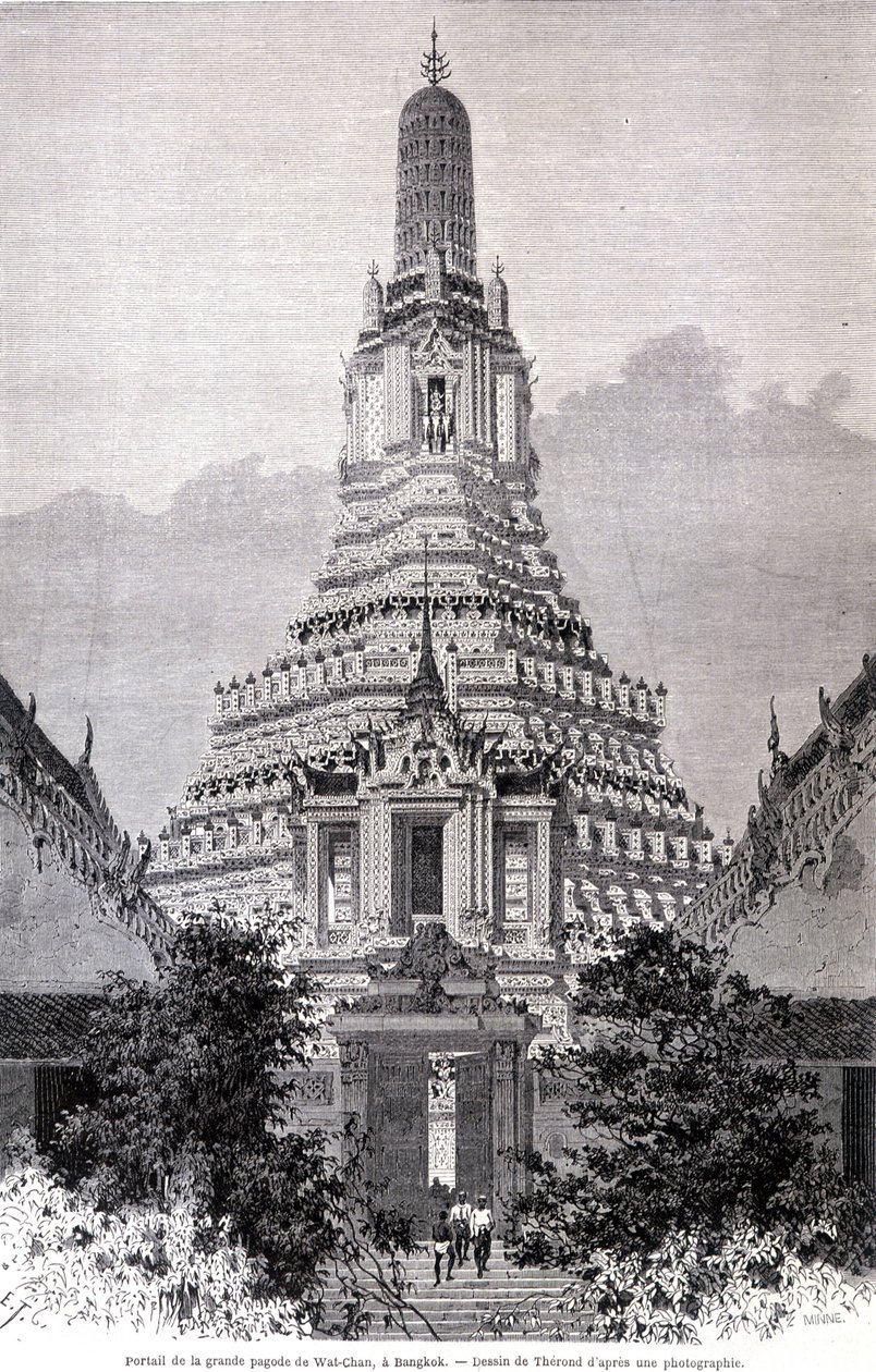 Suuren Wat-Chanin pagodin portaali, Bangkok. Piirustus Thérond. tekijältä Emile Theodore Therond