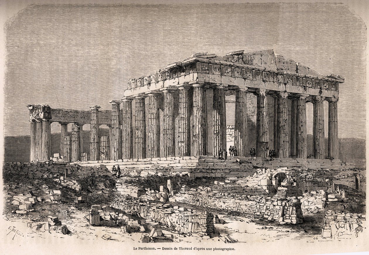 The Parthenon, Athenes, Therondin piirustus kuvaamaan tarinaa M.A.Proustista, talvesta Ateenassa tekijältä Emile Theodore Therond