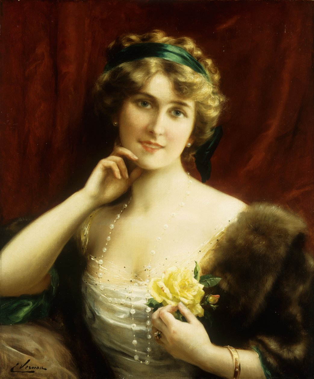 Tyylikäs nainen keltaisella ruusulla tekijältä Emile Vernon