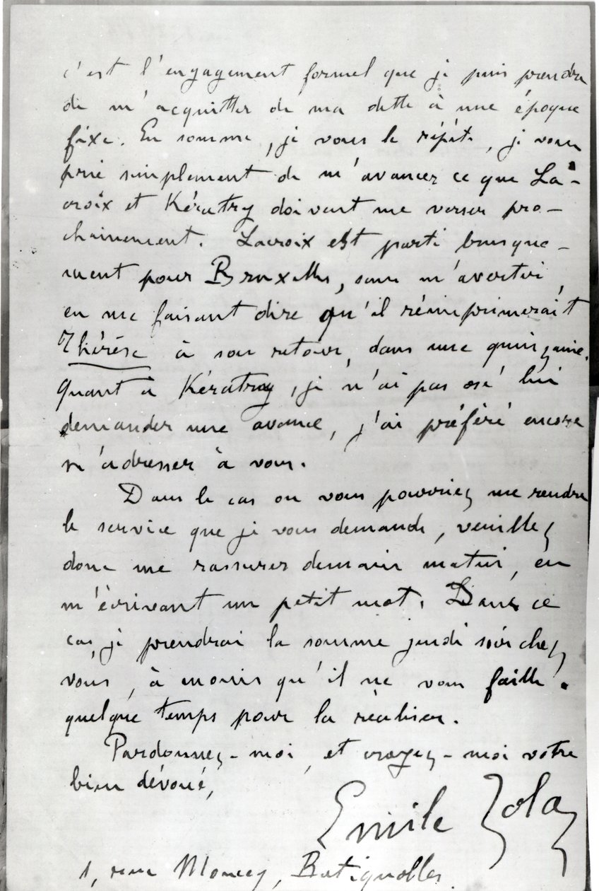 Zolan kirje Edouard Manetille (1832-83) 1868 (kynä ja muste paperille) tekijältä Emile Zola