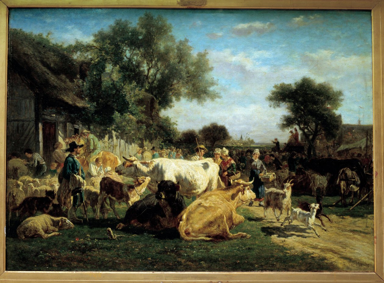 Village Fair Betail-messut. Emile Van Marckin (1827-1890) maalaus 1800-luvun Clermont Ferrand (Clermont-Ferrand). Bargoinin museo tekijältä Emile van Marcke de Lummen
