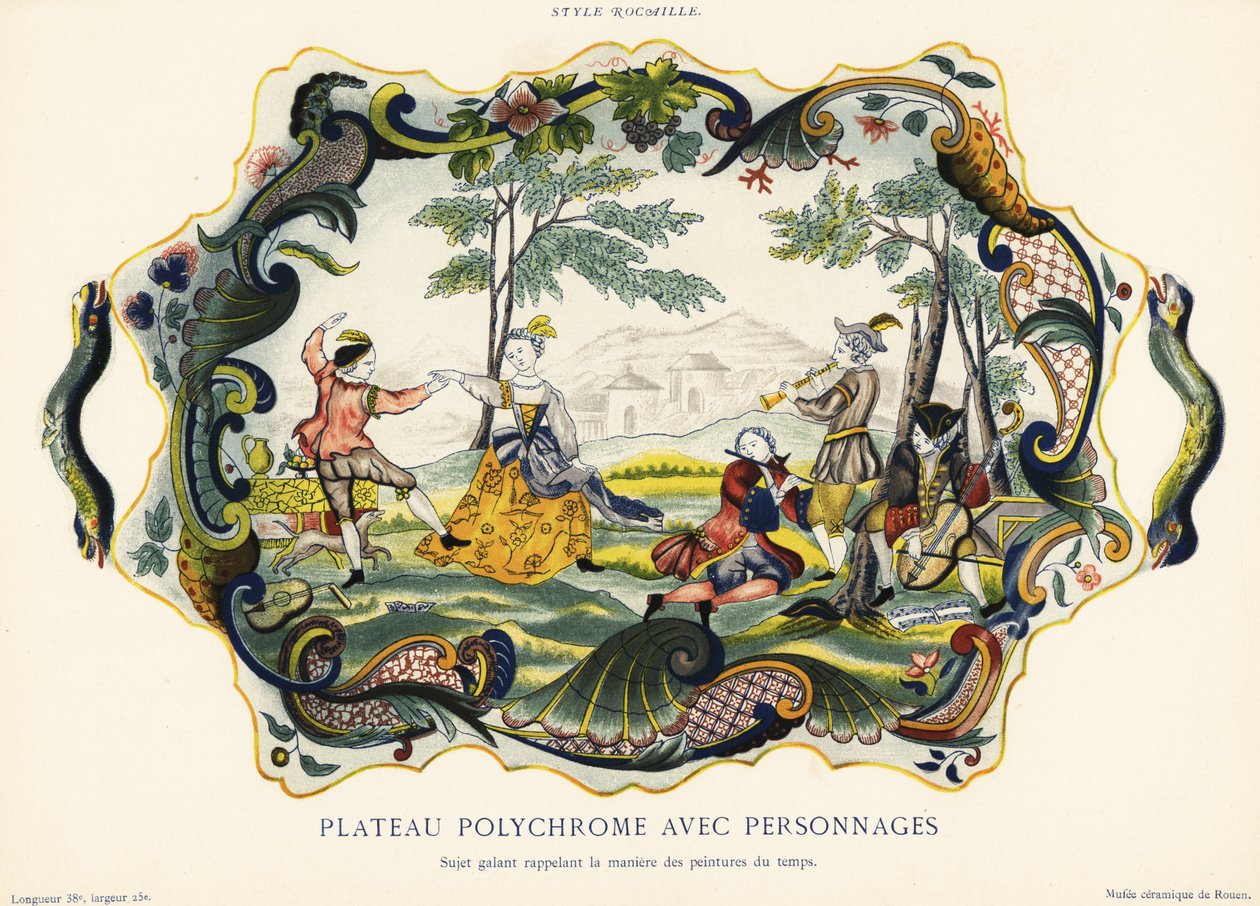 Lautas rockery-tyylisillä hahmoilla, Rouen. ,1870 (kromolitografia) tekijältä Emilie Pottier