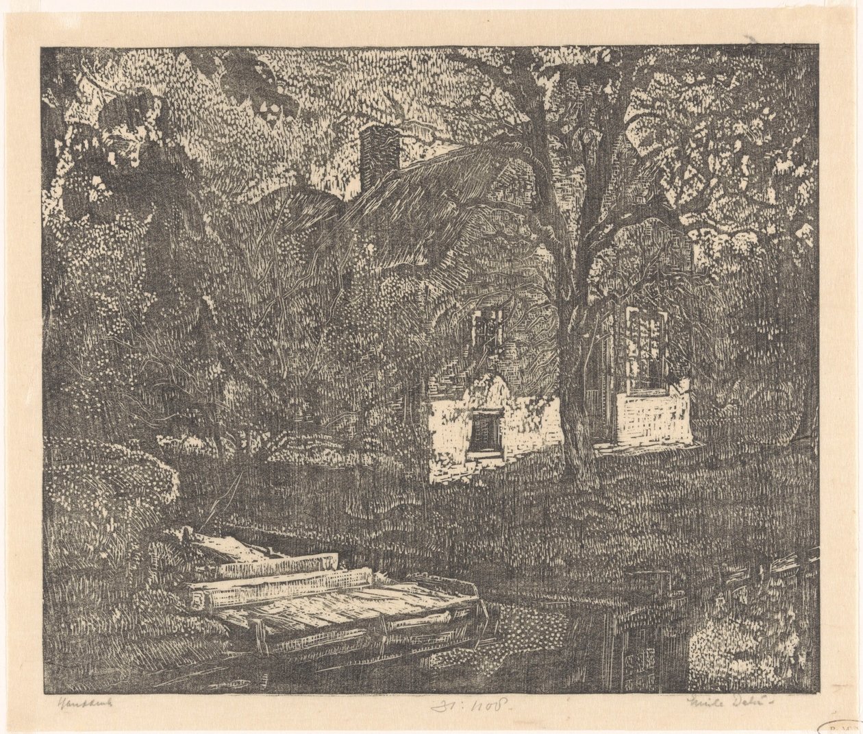 Maatila veden päällä tekijältä Emilius Wilhelmus Dehé (signed by artist)